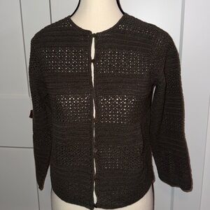 Vintage Hand crocheted Eddie Bauer button down cardigan